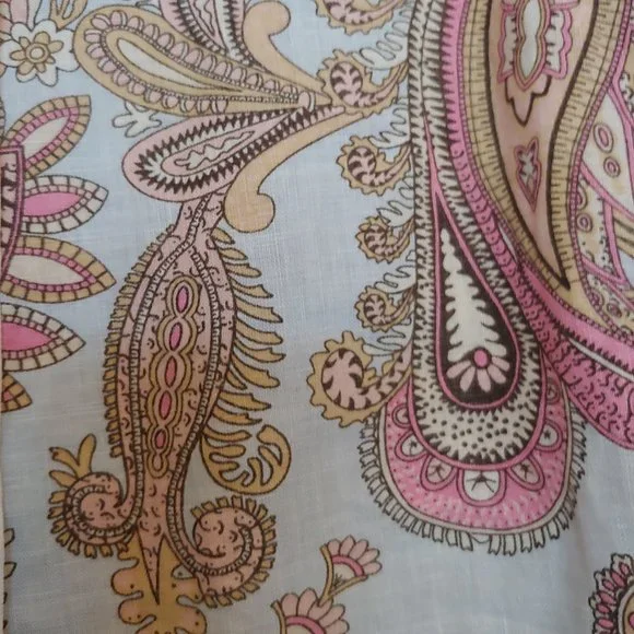 Tommy Hilfiger 100% linen pale blue, pink, gold paisley pastel crop pants SZ 10 - Picture 4 of 10
